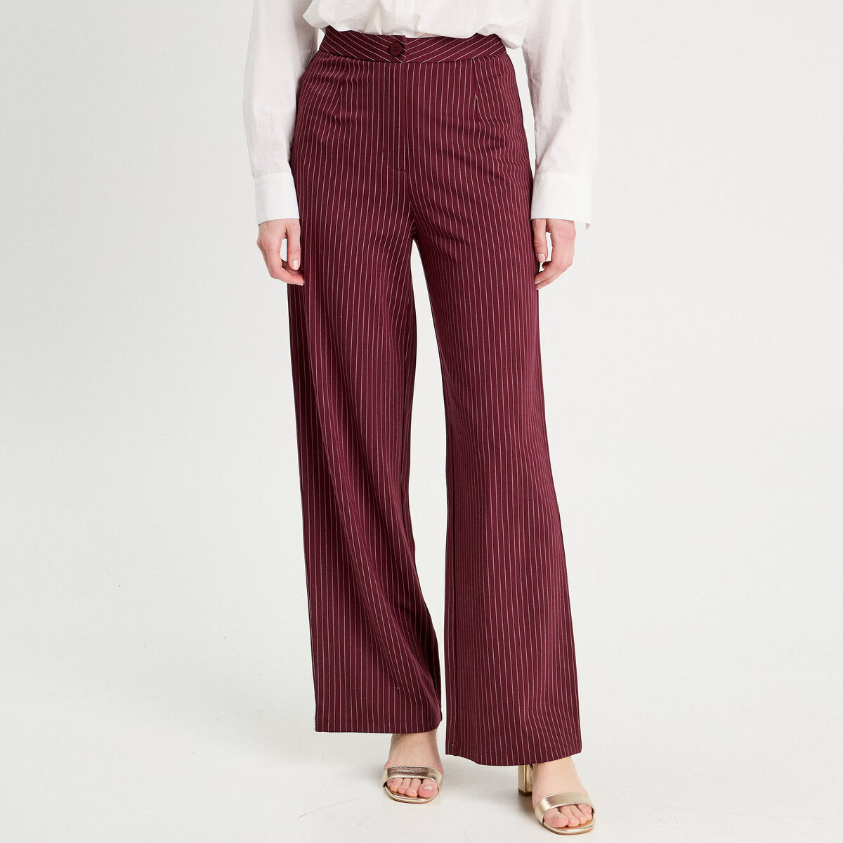 Pantalon jambe large bordeaux femme
