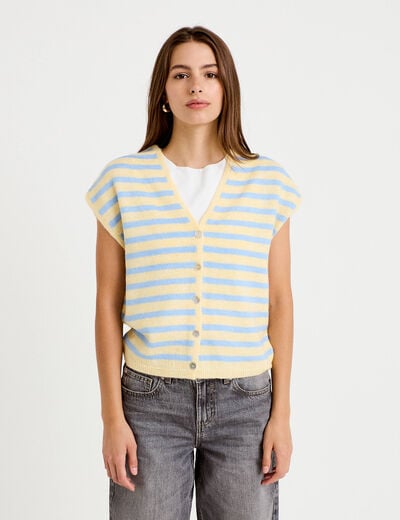 Gilet sans manches col v jaune femme
