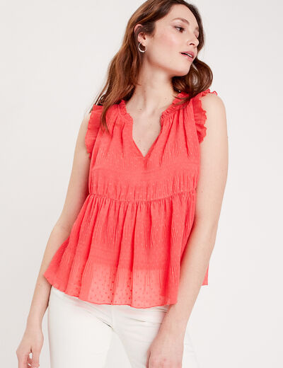 Blouse sans manches rouge corail femme