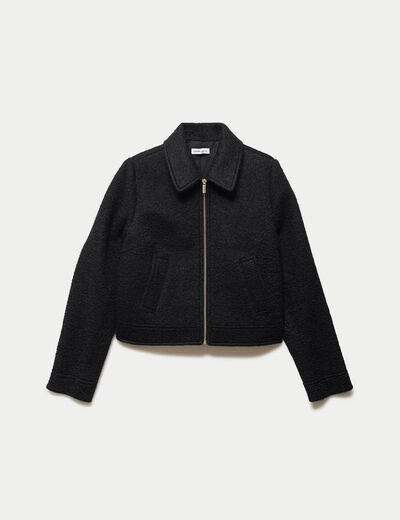 Veste cropped en bouclette noir femme