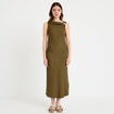 Robe midi droite sans manches en maille vert kaki femme