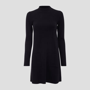 Robe pull droite avec poches noir femme