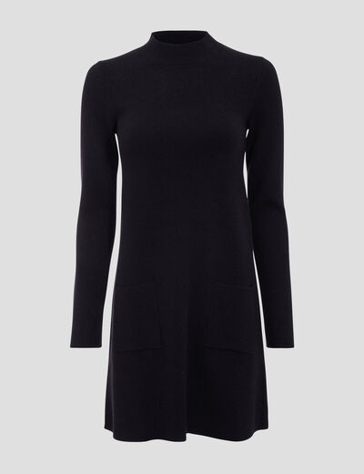Robe pull droite avec poches noir femme