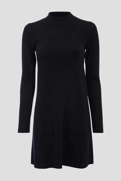 Robe pull droite avec poches noir femme