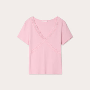T -shirt manches courtes rose poudrée femme