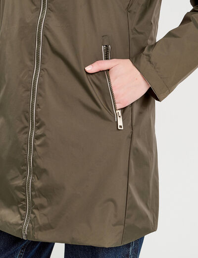 Parka réversible à capuche vert kaki femme