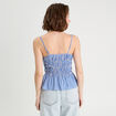 Blouse smockée bretelles fines bleu clair femme