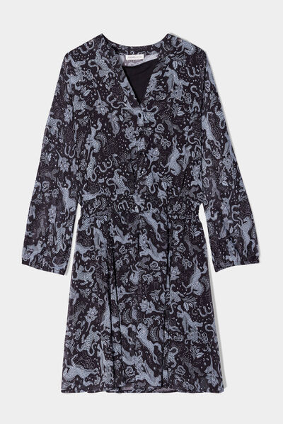 Robe évasée manches longues noir femme