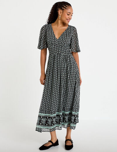 Robe longue &eacute;vas&eacute;e col v voile noir femme