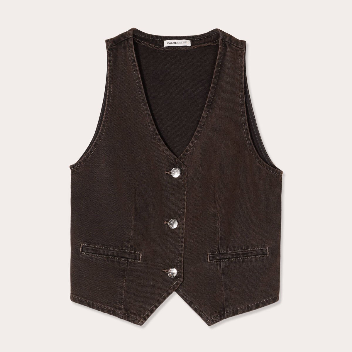 Veston sans manches en jean marron foncé femme
