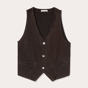 Veston sans manches en jean marron foncé femme