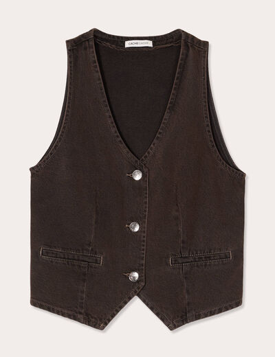 Veston sans manches en jean marron foncé femme