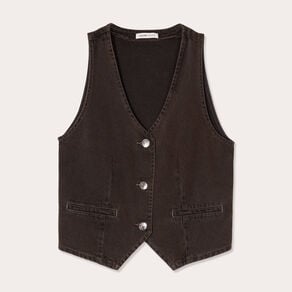 veston sans manches en jean marron fonce femme Veston sans manches en jean marron foncé femme