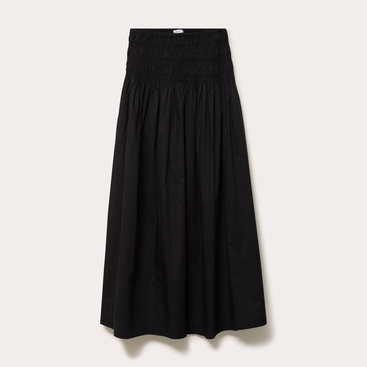 Jupon &eacute;vas&eacute; taille smock&eacute;e noir femme