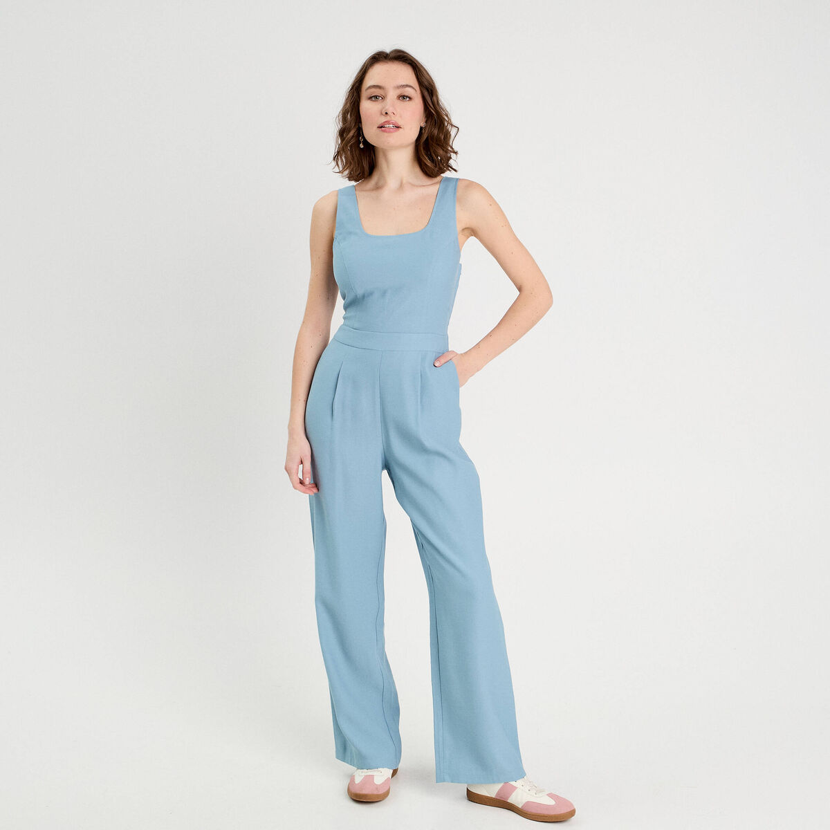 Combinaison pantalon droite bleu gris femme