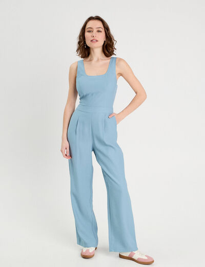 Combinaison pantalon droite bleu gris femme