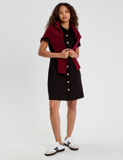 Robe droite boutonnée noir femme