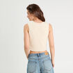 Gilet sans manches col en V ecru femme