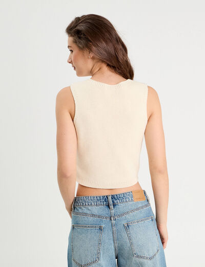 Gilet sans manches col en V ecru femme