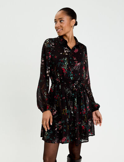 Robe &eacute;vas&eacute;e col chemise noir femme