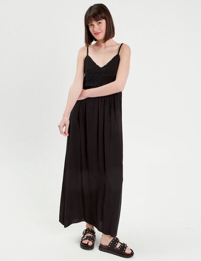 Robe longue évasée noir femme