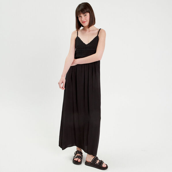 Robe longue évasée noir femme