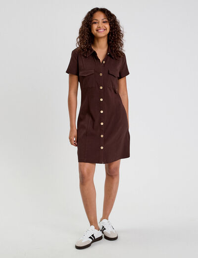 Robe droite boutonnée marron foncé femme
