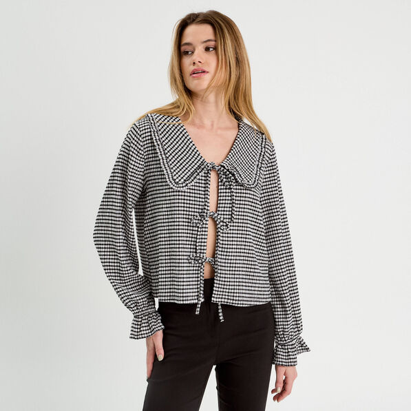 Blouse col claudine et noeuds blanc femme