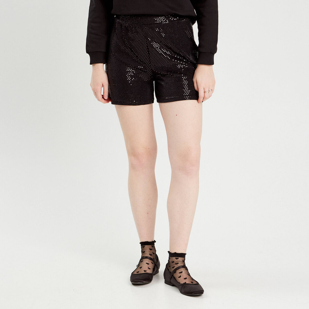 Short ajusté avec sequins noir femme