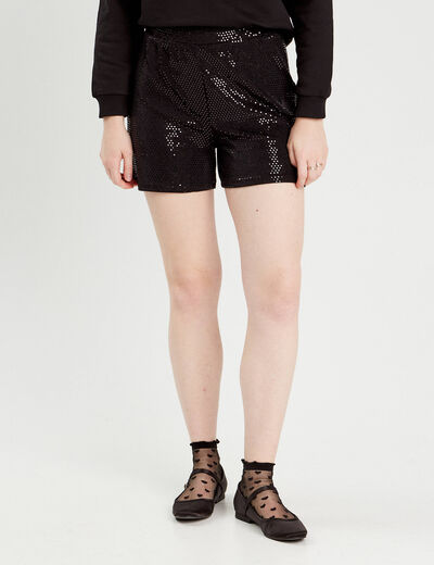 Short ajusté avec sequins noir femme