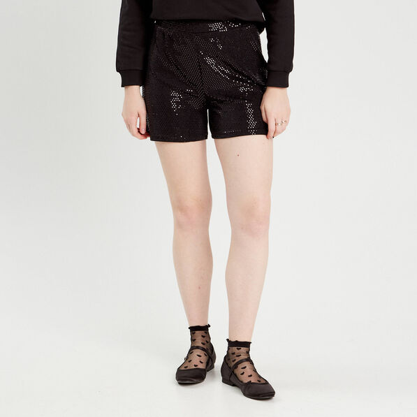 Short ajusté avec sequins noir femme
