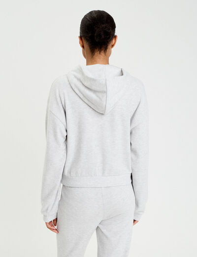 Sweat &agrave; capuche manches longues gris clair femme