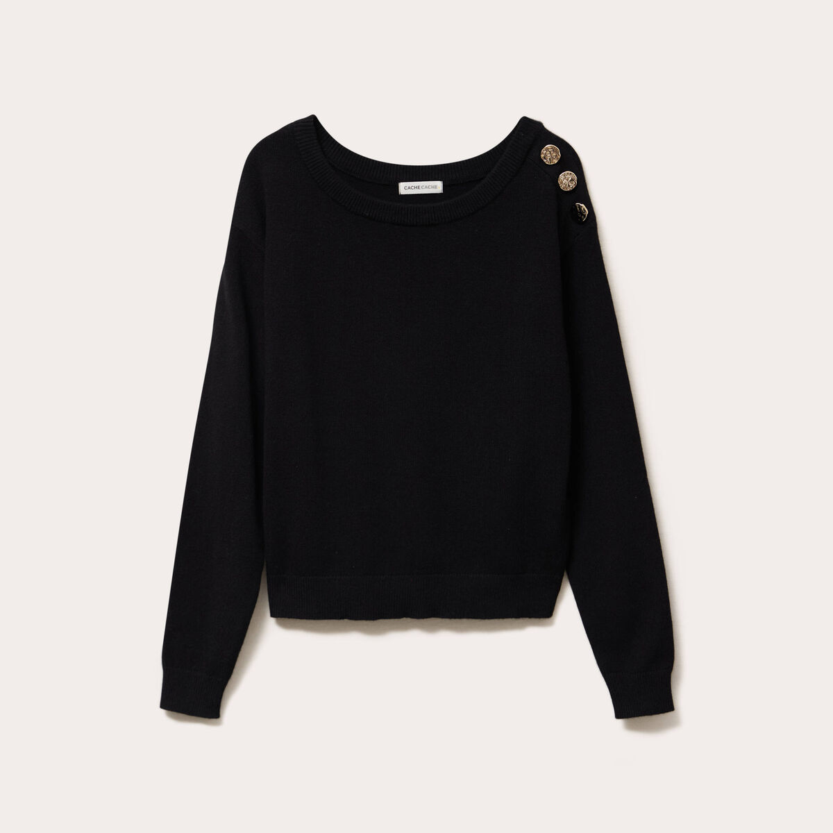 Pull fin col rond manches longues noir femme