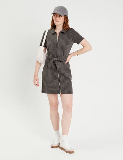 Robe droite zippée gris foncé femme
