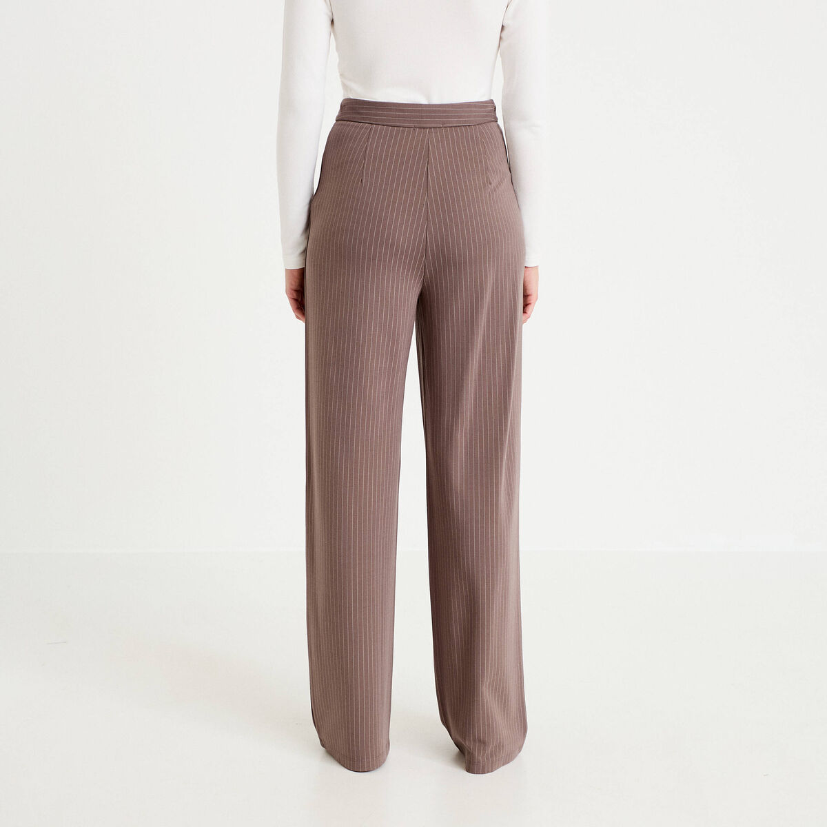 Pantalon large taille haute taupe femme