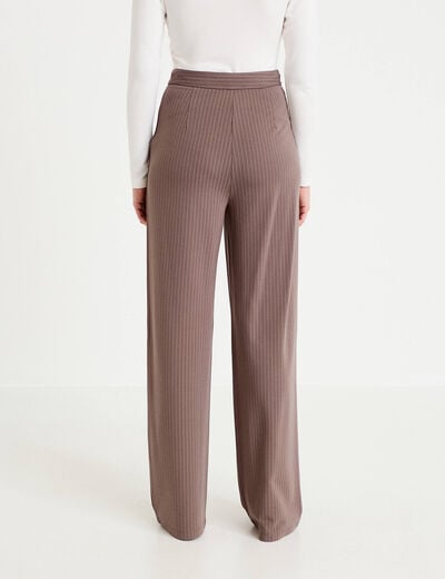 Pantalon large taille haute taupe femme