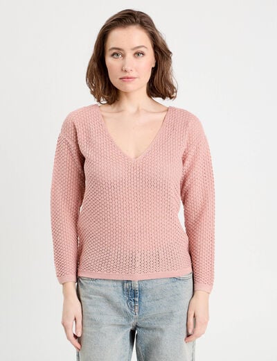 Pull ajouré manches longues rose pastel femme