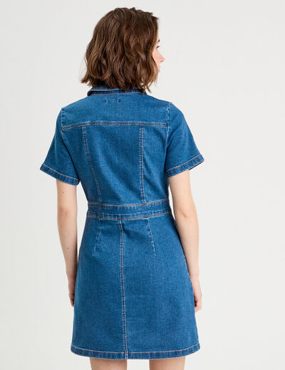 Robe droite zippée en jean denim stone femme