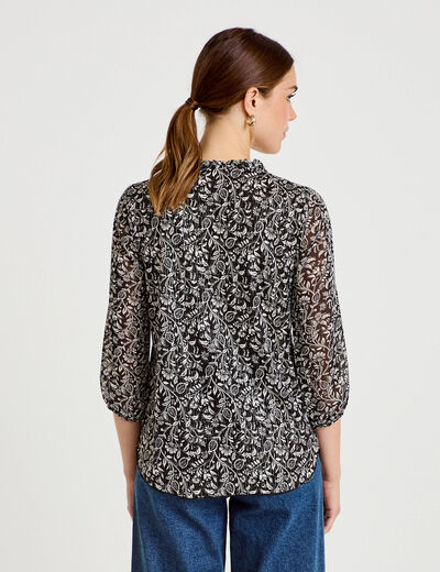 Blouse col v manches 3/4 noir femme