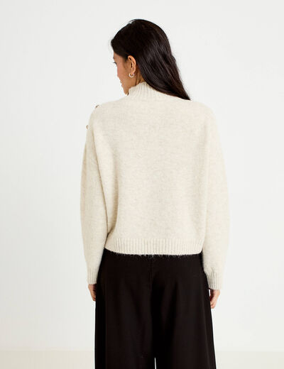 Pull col montant manches longues ivoire femme