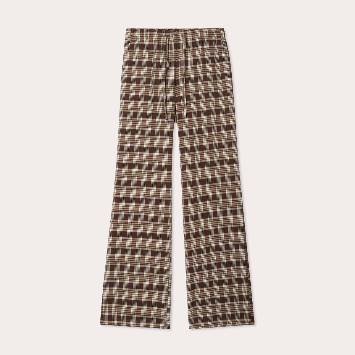 Pantalon large taille haute marron foncé femme