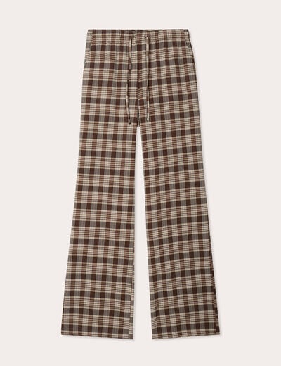 Pantalon large taille haute marron foncé femme