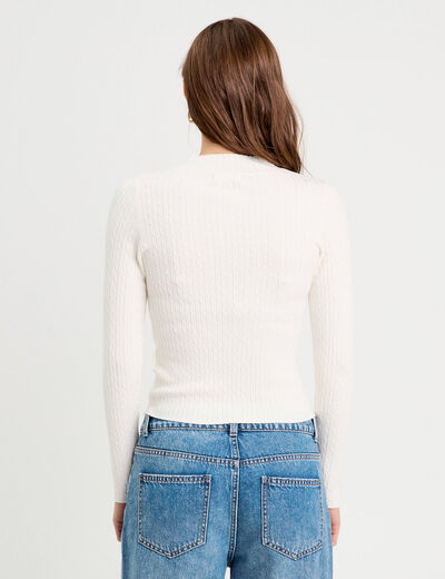 Pull col montant torsades ecru femme