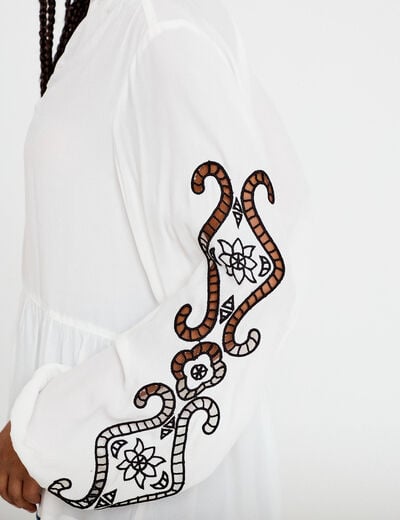 Blouse col v manches longues ecru femme