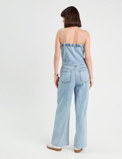 Combinaison pantalon en jean denim bleach femme