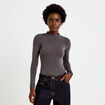 T-shirt ajust&eacute; col roul&eacute; dentelle gris fonc&eacute; femme