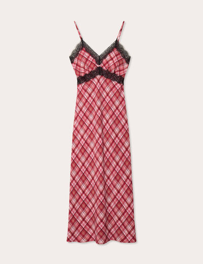 Robe longue droite bretelles rouge femme