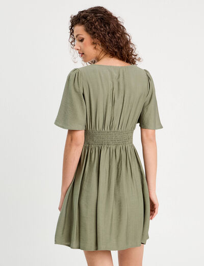 Robe évasée avec fronces vert kaki femme