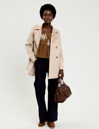 Blouse brod&eacute;e marron fonc&eacute; femme