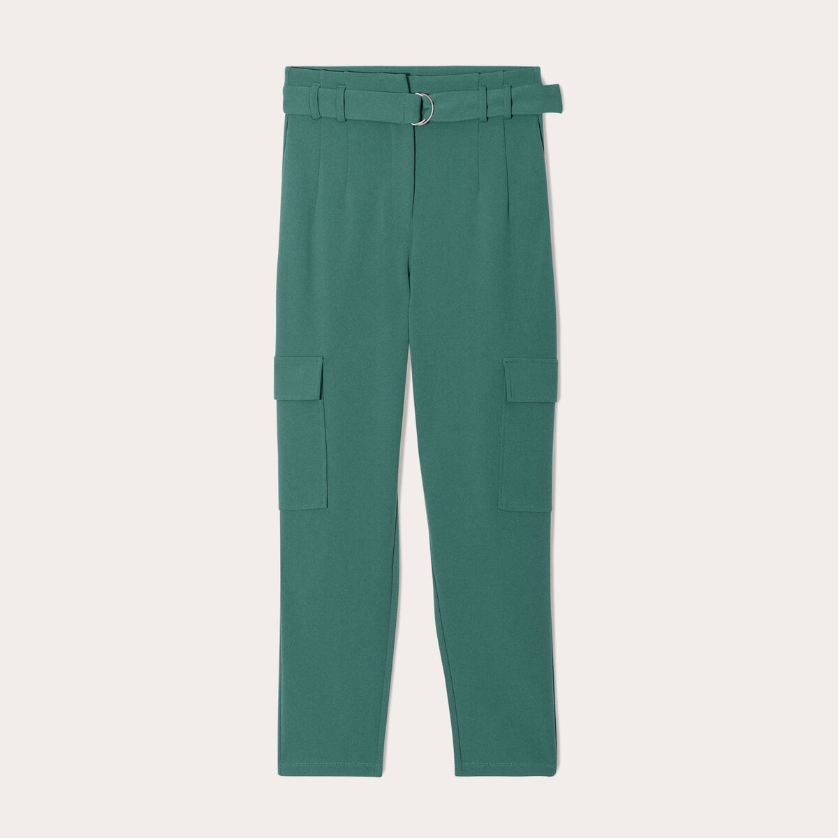 Pantalon cargo 7/8ème ceinturé vert foncé femme
